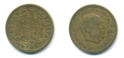 Испания 1 песета 1953 (56) Франциско Франко (1939-1975) KM 775 алюминиевая бронза 83-241