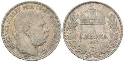 Венгрия 1 крона 1895 KB, Франц Иосиф I (1848-1916) KM 484 серебро 4615-459