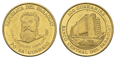 Парагвай 500 гуарани 1997 год-тип KM 194 сталь плакированная латунью UNC 4666-1157