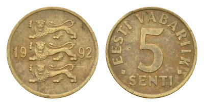 Эстония 5 сентов 1992 KM 21 латунь 192-263