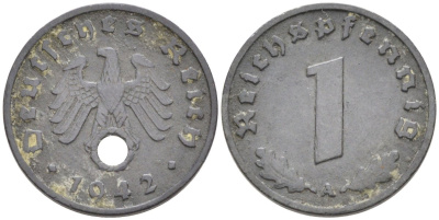 Германия 1 рейхспфенниг 1942 А KM 97, J.369 цинк 4576-1011