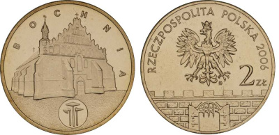 Польша 2 злотых 2006 MW, серия польские города, Бохня (BOCHNIA) KM 543, Parchimowicz 987 латунь UNC 603-815