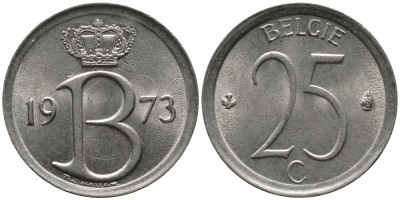 Бельгия 25 сантимов 1973 Belgie, Бодуэн I (1951-1993) KM 154.1 медно-никель 99-361