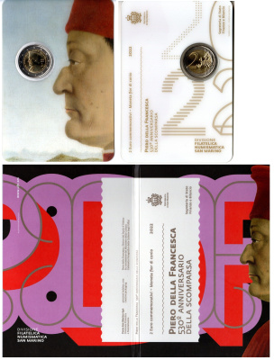 Сан-Марино 2 евро 2022 530 лет со дня смерти Пьеро делла Франческа, в оригинальном буклете KM 612 биметалл UNC 8-2-01-53