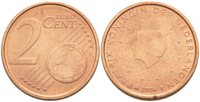 НИДЕРЛАНДЫ 2 ЕВРОЦЕНТА 2004 БЕАТРИКС KM 235 сталь плакированная медью 4543-242