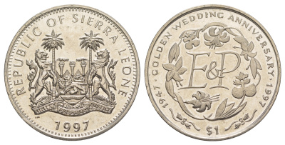 Сьерра-Леоне 1 доллар 1997 Золотая свадьба - Монограмма EP KM 53 медно-никель BU 1082-6-14