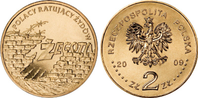 Польша 2 злотых 2009 Жегота (Zegota) - польское кодовое название подпольного Совета помощи евреям KM 703 нордик UNC 4676-626