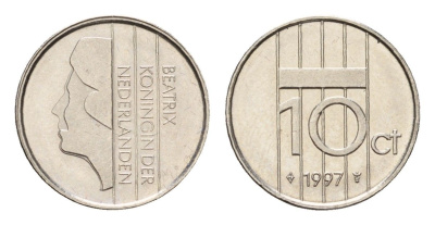 Нидерланды 10 центов 1997 Беатрикс (1980-2013) KM 203 никель UNC 192-1149