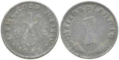 ГЕРМАНИЯ 1 РЕЙХСПФЕННИГ 1941 D KM 97, J. 369 цинк 206-1143