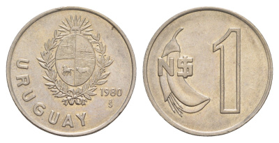 Уругвай 1 новый песо 1980 год-тип KM 74 медно-никель aUNC 4656-943