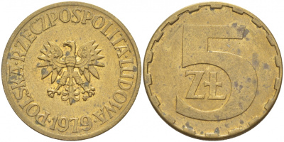 ПОЛЬША 5 ЗЛОТЫХ 1979 MW KM 81.1 латунь 4539-826