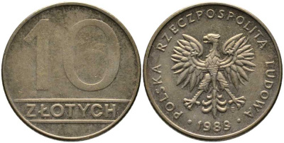 ПОЛЬША 10 ЗЛОТЫХ 1989 MW KM 152.2 латунь 110-835