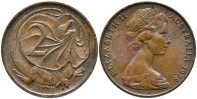 АВСТРАЛИЯ 2 ЦЕНТА 1978 ЕЛИЗАВЕТА II (1952-), ПЛАЩЕНОСНАЯ ЯЩЕРИЦА KM 63 бронза 3336-746