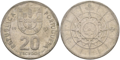 Португалия 20 эскудо 1987 KM 634 медно-никель 4572-1111