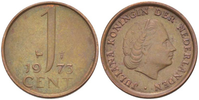 НИДЕРЛАНДЫ 1 ЦЕНТ 1973 КОРОЛЕВА ЮЛИАНА KM 180 бронза 3955-137