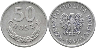 Польша 50 грошей 1949 KM 44а, Parchimowicz 209b алюминий 110-823