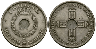 Норвегия 1 крона 1925 Хокон VII (1905 - 1957) KM 385 медно-никель 4584-543