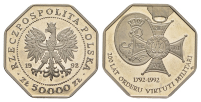 Польша 50000 злотых 1992 200 лет ордену Виртути Милитари KM 229 медно-никель  PROOF  1096-4-32