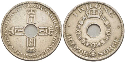 Норвегия 1 крона 1925 Хокон VII (1905-1957) KM 385 медно-никель 119-945