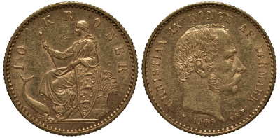 Дания 10 крон 1900 Кристиан IX KM 790.2 золото 00-000-00