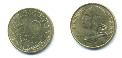 ФРАНЦИЯ 10 САНТИМОВ 1982 ТИП MARIANNE KM 929 медь алюминий никель 84-1629