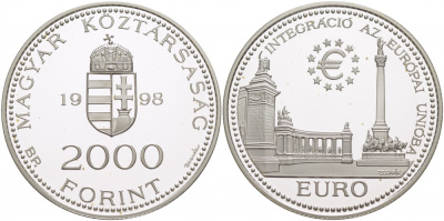 Венгрия 2000 форинтов 1998 интеграция в европейский союз KM 733 серебро PROOF 05-086-45
