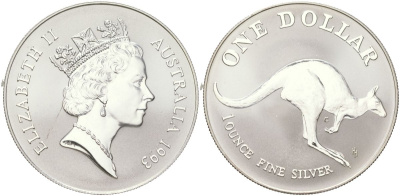 Австралия 1 доллар 1993 Кенгуру, в оригинальй упаковке KM 211 серебро BU 5-6-4-01