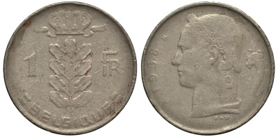 БЕЛЬГИЯ 1 ФРАНК 1958 BELGIQUE KM 142.1 медно-никель 4182-221