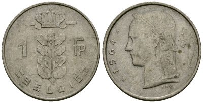 Бельгия 1 франк 1964 KM 143 медно-никель 4177-1041