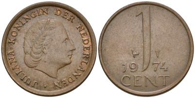 Нидерланды 1 цент 1974 Юлиана (1948-1980) КМ 180 бронза    4602-512