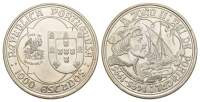 Португалия 1000 эскудо 1995 500 лет со дня смерти Жоао II KM 685 серебро BU 1088-4-24