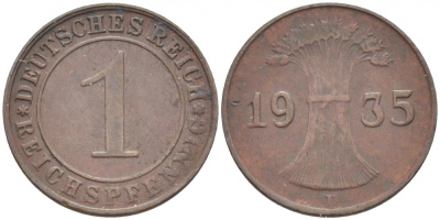 ГЕРМАНИЯ 1 РЕЙХСПФЕННИГ 1935 D KM 37 J. 313 бронза 46-1724