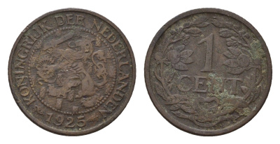 Нидерланды 1 цент 1925 Вильгельмина (1890-1948) KM 152 бронза 4611-1147