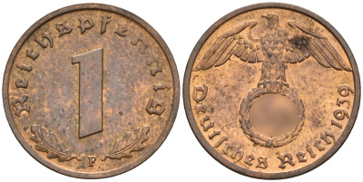 Германия 1 рейхспфенниг 1939 F KM 89, J. 361 бронза 4147-1221