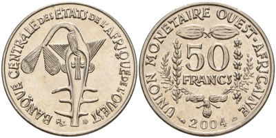 Западная Африка (BCEAO) 50 франков 2004 KM 6 медно-никель UNC 4604-731