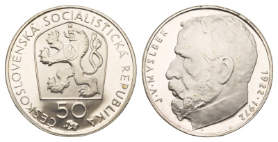 Чехословакия 50 крон 1972 50 лет со дня смерти Йозефа Вацлава Мысльбека KM 77 серебро  PROOF  1095-10-53