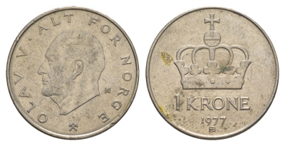 Норвегия 1 крона 1977 Улаф V (1957-1991) KM 419 медно-никель 4635-713