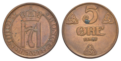 Норвегия 5 эре 1941 KM 368 бронза 4637-216