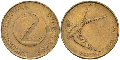 Словения 2 толара 1993 ласточка KM 5 никель латунь 4573-613