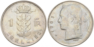 БЕЛЬГИЯ 1 ФРАНК 1963 BELGIE KM 143.1 медно-никель 68-534