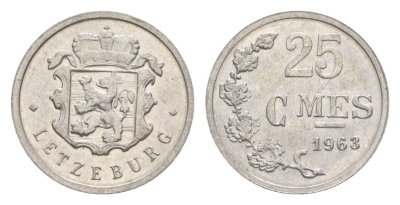 Люксембург 25 сантимов 1963 Шарлотта (1918-1964) KM 45a алюминий 4643-519