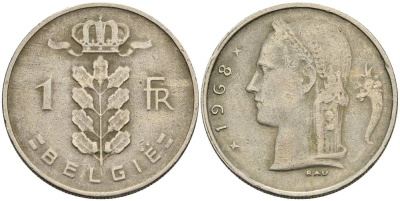 БЕЛЬГИЯ 1 ФРАНК 1968 BELGIE KM 143.1 медно-никель 4546-412