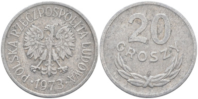 Польша 20 грошей 1973 MW KM А47, Parchimowicz 208m алюминий 3336-715