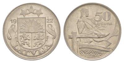 Латвия 50 сантимов 1922 год-тип KM 6 никель 4657-757