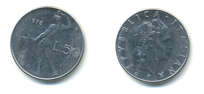 Италия 50 лир 1978 R, бог огня Вулкан у наковальни KM 95.1 нержавеющая сталь 3999-1253