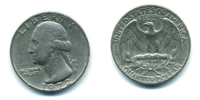 США 25 центов (квотер) 1972 Вашингтон KM 164a медь плакированная медно-никелем 59-735