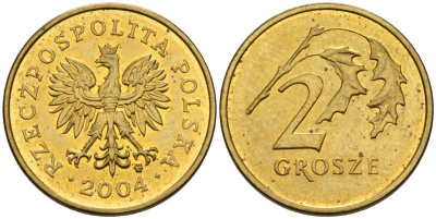 Польша 2 гроша 2004 MW KM 277, Parchimowicz 702k латунь 4580-524