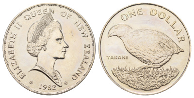 Новая Зеландия 1 доллар 1982 Птицы Новой Зеландии - Такахе KM 51 медно-никель BU 4537-932
