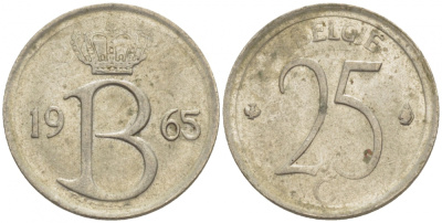 Бельгия 25 сантимов 1965 Belgie, Бодуэн I (1951-1993) KM 154.1 медно-никель 4528-129