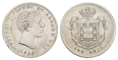 Португалия 500 реалов 1856 Педру V (1853-1861) KM 494 серебро 4127-922
